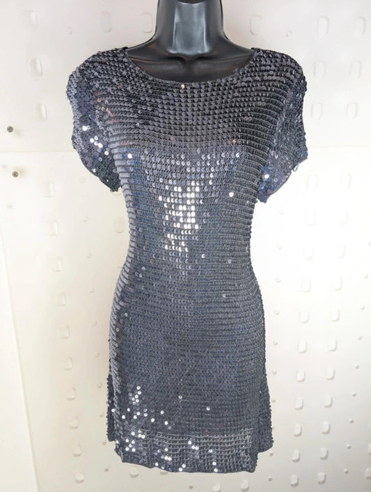 Vintage BHS sequin crochet knit mini dress Small Medium
