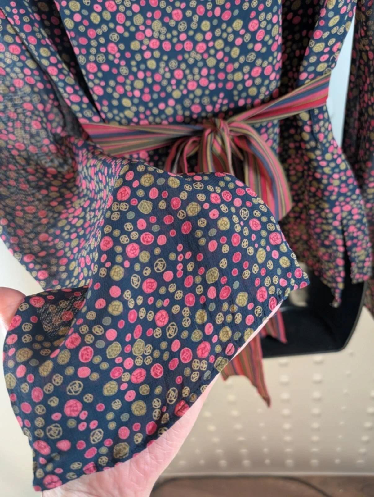 Laura Ashley Tie Blouse UK10 Pink Khaki Print