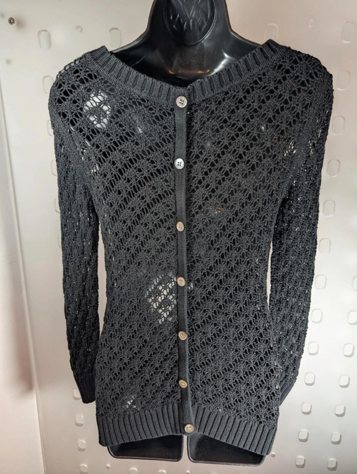 Laura Ashley Black Crochet Knit Top | UK 8 | Button Back | Whimsigoth