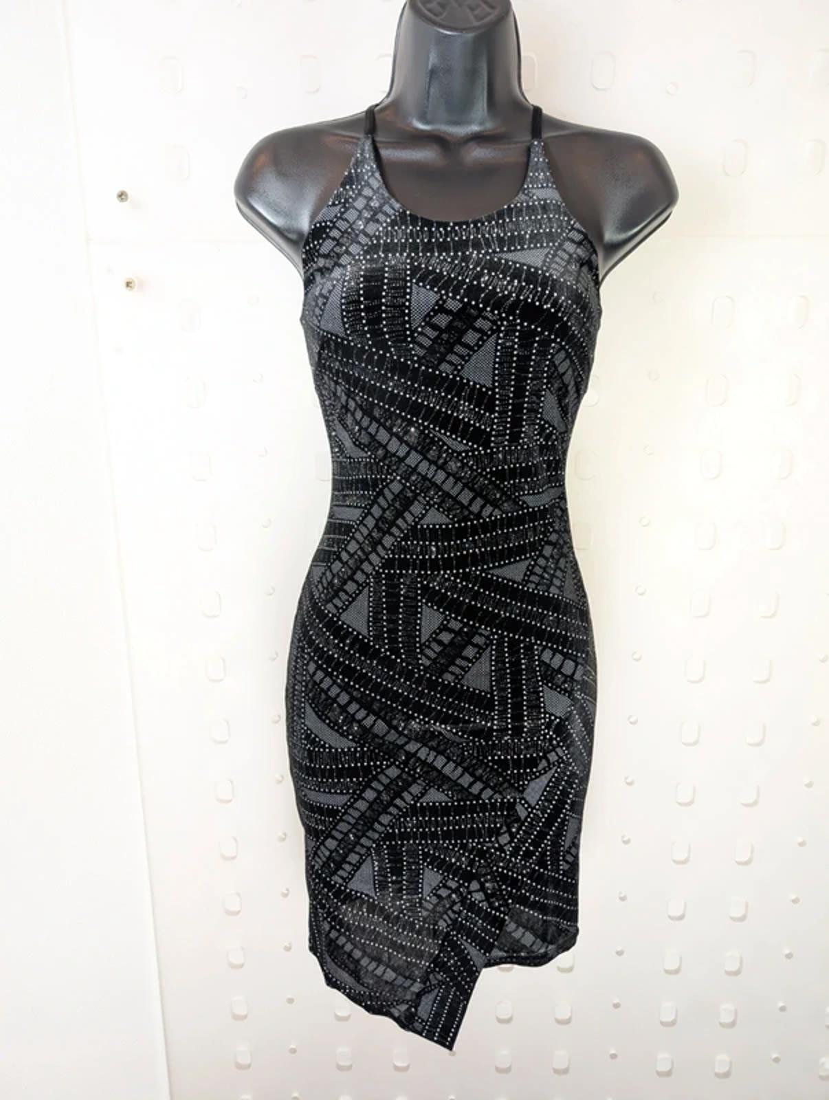 Velvet Sparkle Bodycon Dress – Asymmetric Hem Racer Cut Party uk8