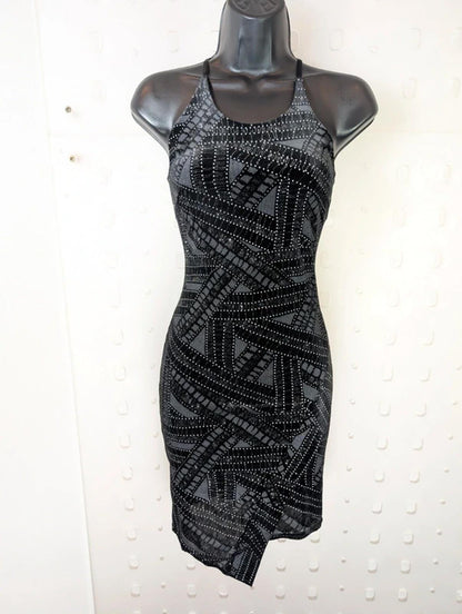 Velvet Sparkle Bodycon Dress – Asymmetric Hem Racer Cut Party uk8