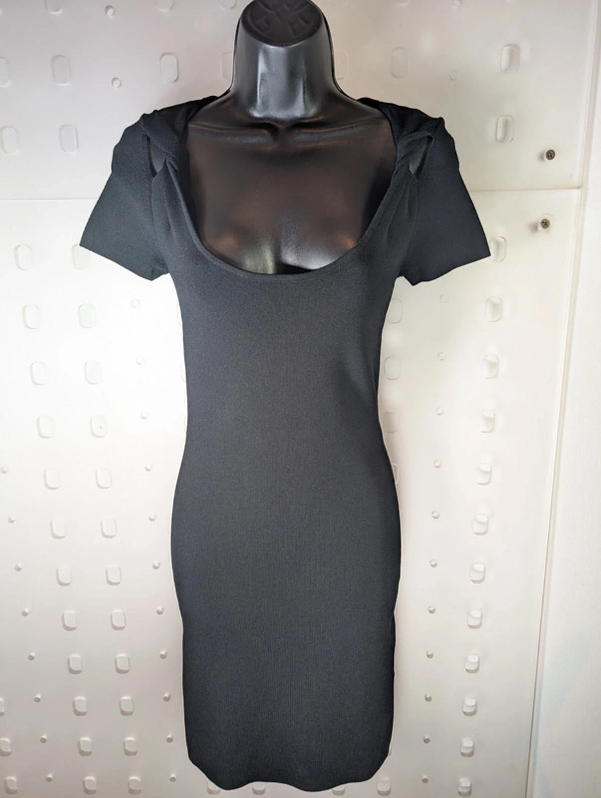 Reiss black stretch bodycon dress with scoop neck – size S