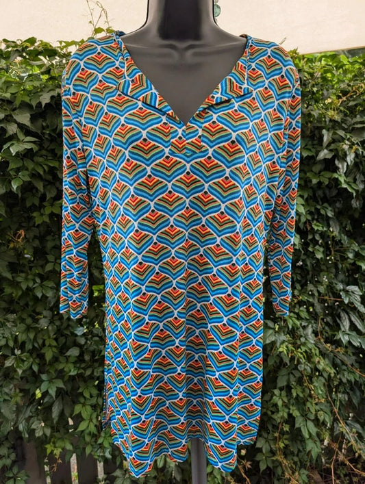 Onjenu 60s Print Stretch Micro Mini Dress Tunic UK10