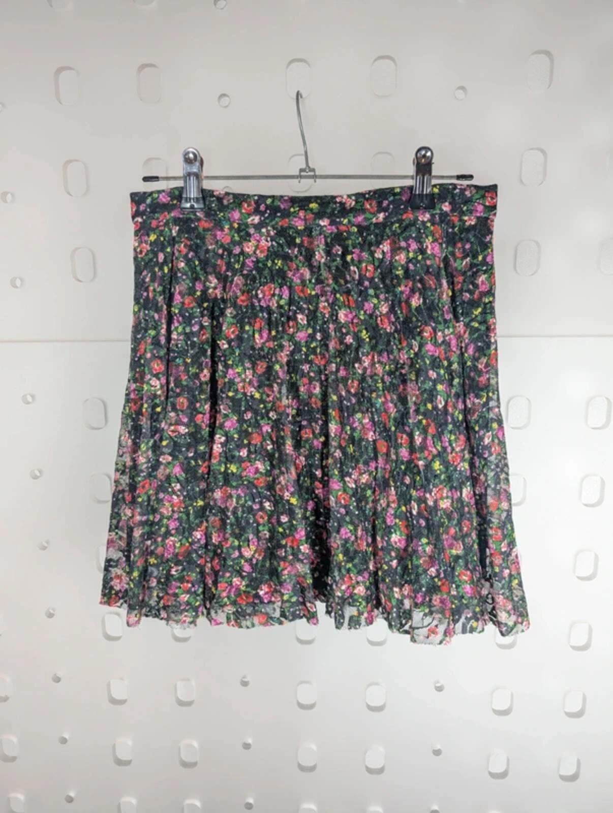 Topshop Floral Mesh Mini Skirt Black Pink UK6