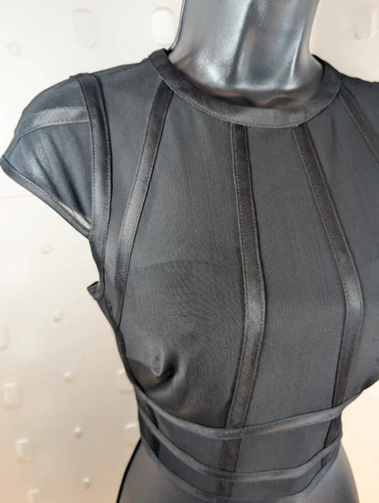 Coast Sheer Mesh Corset Style Crop Top – Black – UK 8