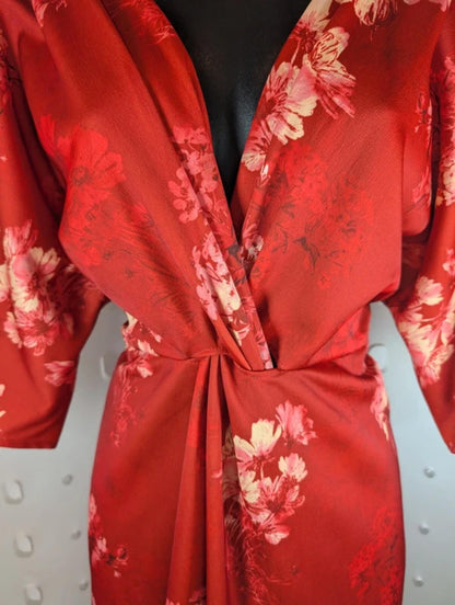 Hope & Ivy Floral Knot Front Dress Red Pink UK10