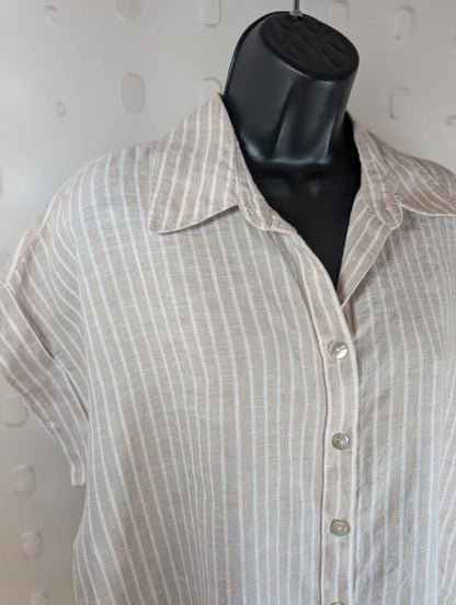 Eb & Ive Linen Shirt Beige Stripe Boxy Fit Size M