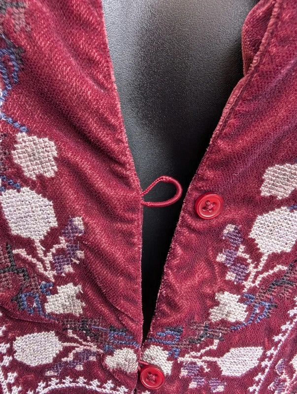 Free People Embroidered Velvet Mini Dress Burgundy Large