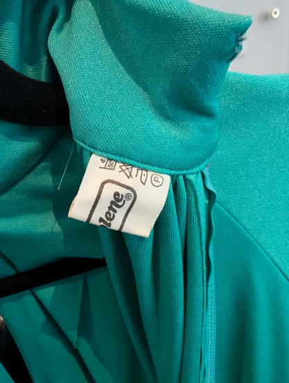 Vintage 1970s Crimplene Maxi Dress Teal UK8/10