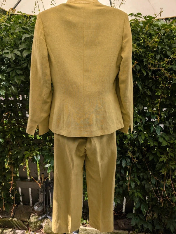 Vintage Wallis Petite Linen Blend Trouser Suit Lime Green UK8