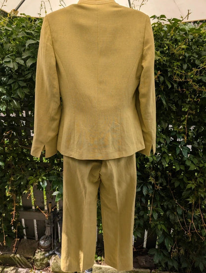 Vintage Wallis Petite Linen Blend Trouser Suit Lime Green UK8
