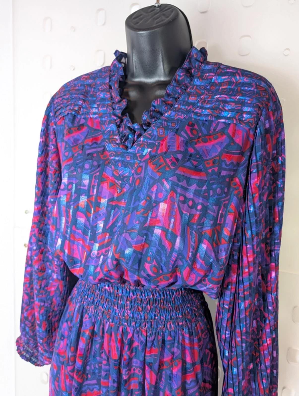 Vintage 70s Kanga Collection by Dale Tryon Maxi Dress – Pink & Purple Print – M