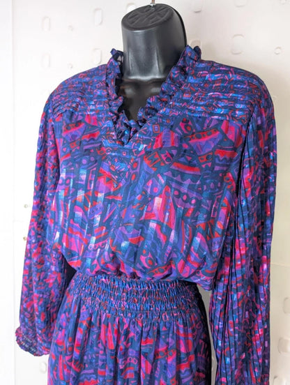 Vintage 70s Kanga Collection by Dale Tryon Maxi Dress – Pink & Purple Print – M