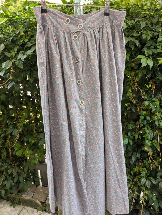 Vintage Ditsy Floral Wrap Midi Skirt Blue Pink UK12