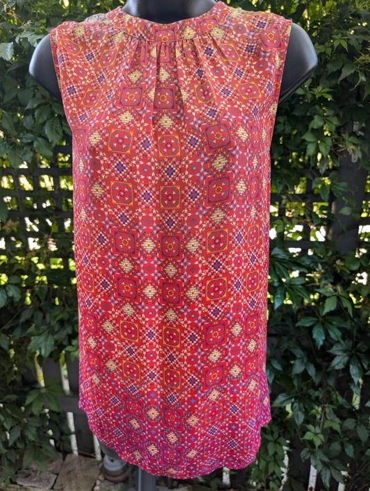 DR2 Geometric Print Longline Blouse Coral Pink Large