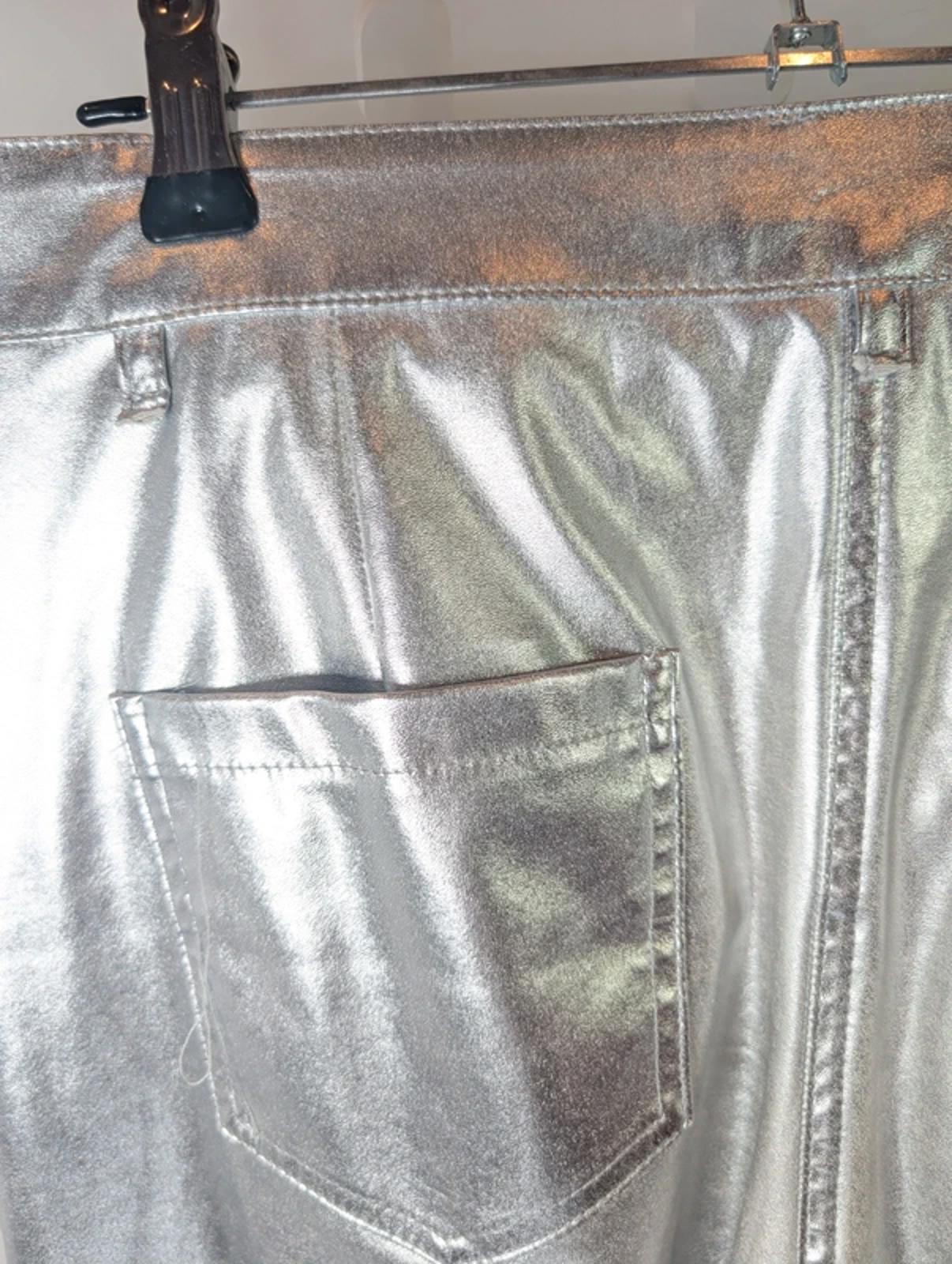 Amylynn Metallic Silver Straight Leg Trousers XS Statement