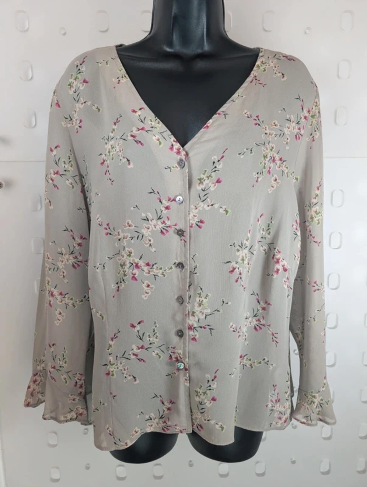 Vintage St Michael M&S Floral Blouse UK18–20 Viscose Frill Sleeve
