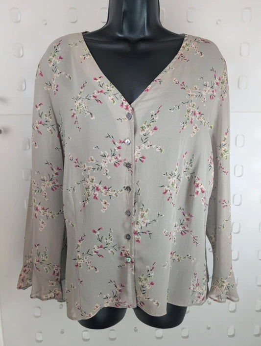 Vintage St Michael M&S Floral Blouse UK18–20 Viscose Frill Sleeve