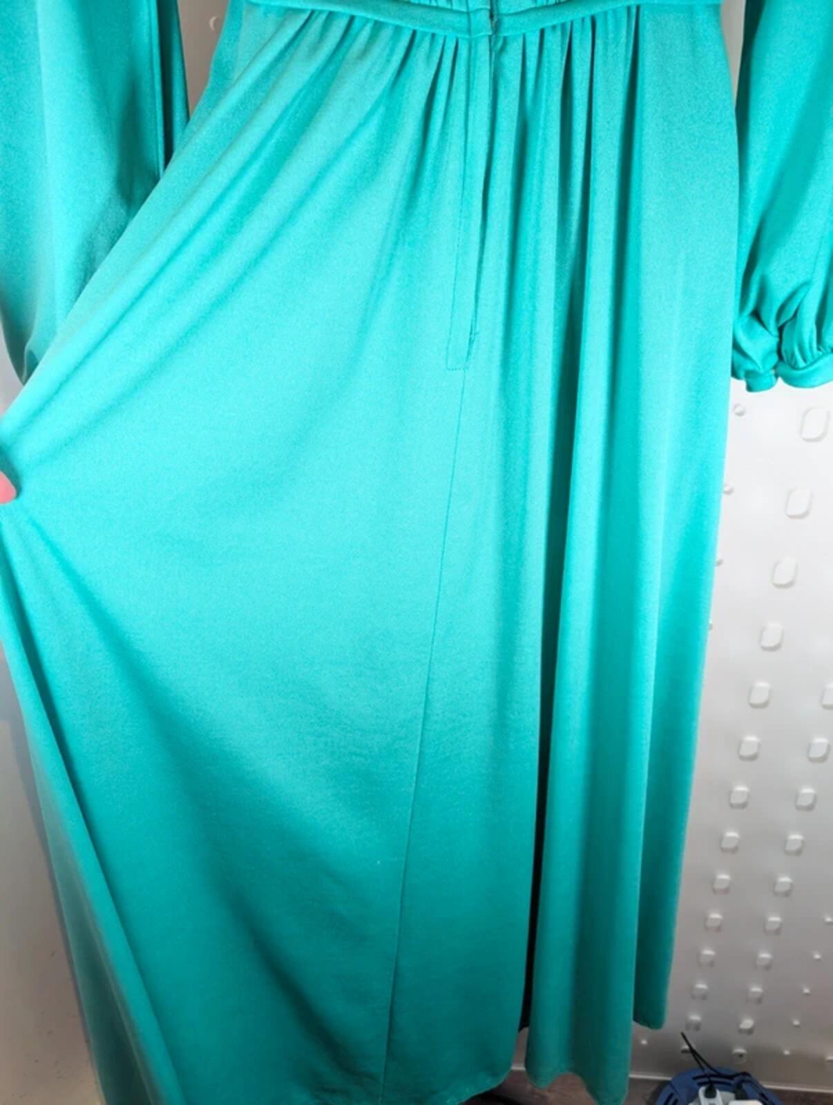 Vintage 1970s Crimplene Maxi Dress Teal UK8/10