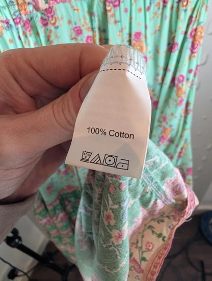 Libby Loves Floral Cotton Midi Dress UK8–10 Green Print