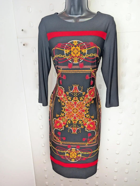 Joseph Ribkoff Chain Print Midi Dress UK 10 – Made in Canada – Stretch Occasion