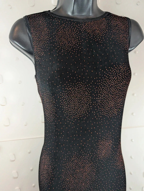 Vintage 90s New Look Black Orange Maxi Dress UK12-14