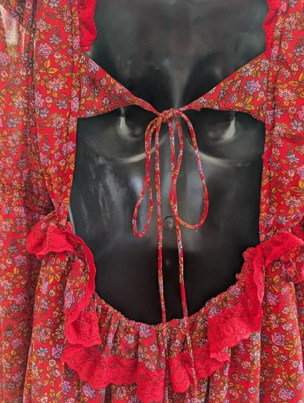 Free People Red Ditsy Floral Lace Mini Dress Small