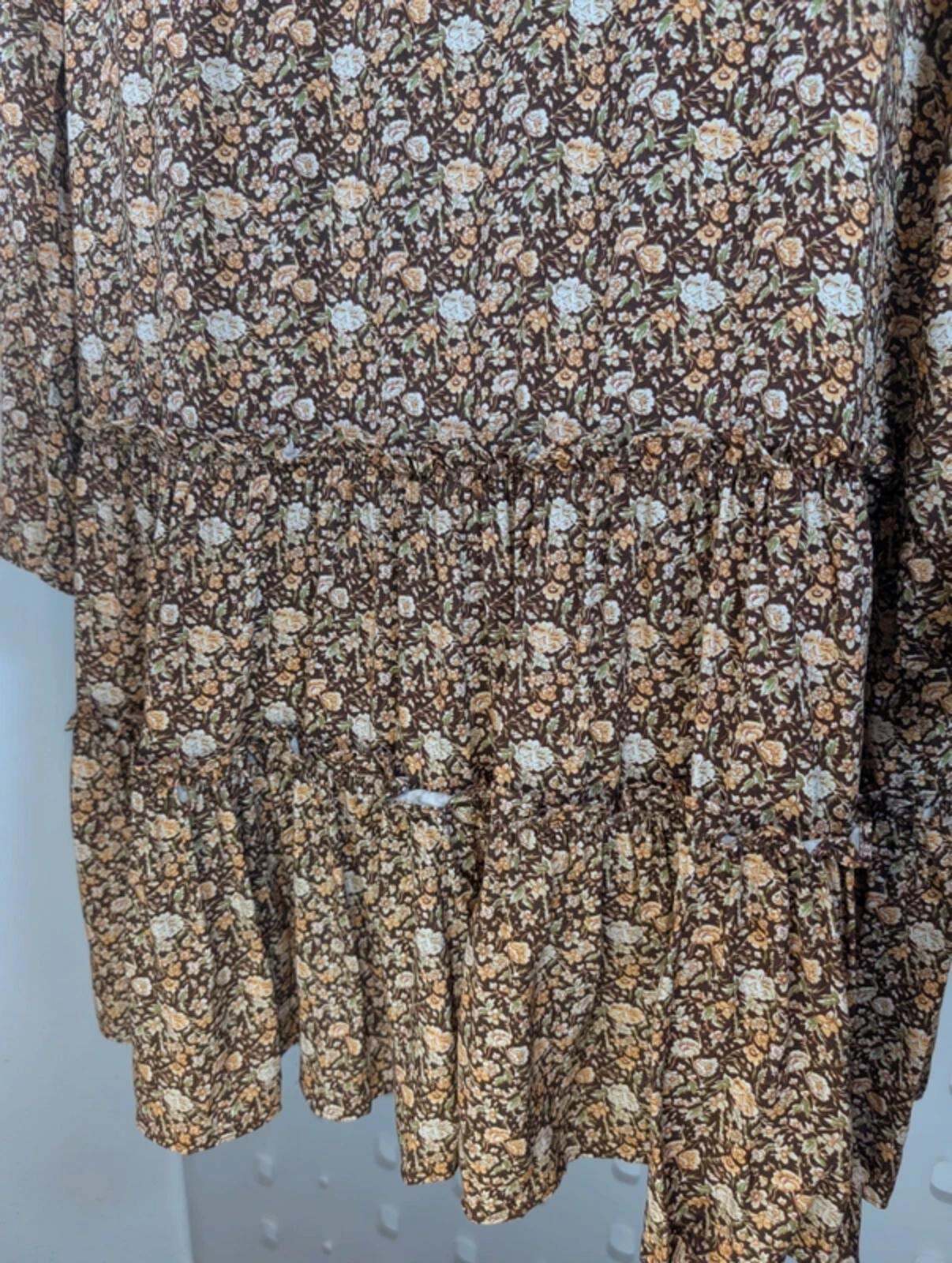 Urban Revivo brown floral boho dress XS UK6 floaty romantic viscose