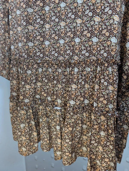 Urban Revivo brown floral boho dress XS UK6 floaty romantic viscose