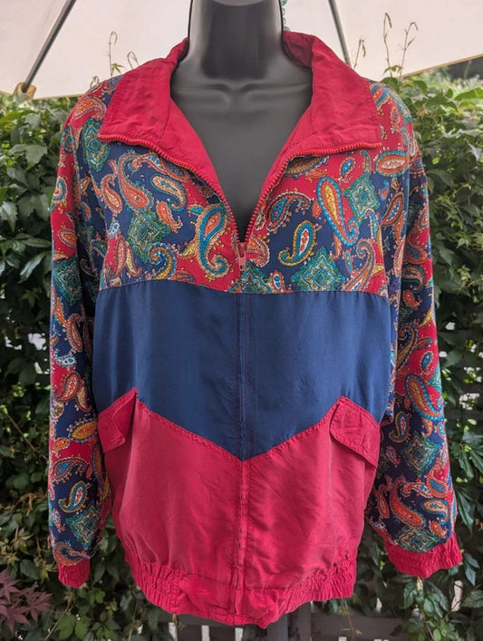 Vintage J.G. Hook Silk Bomber Jacket Red Paisley Large