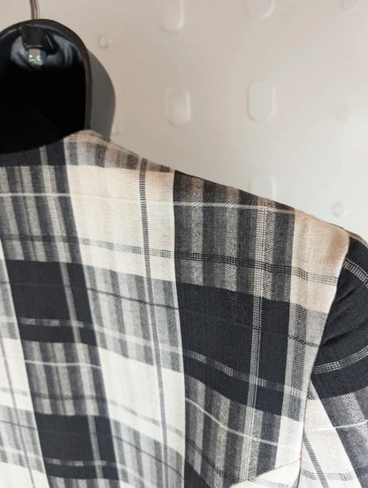 Vintage Richards Check Linen Blend Jacket UK10 Black White 80s