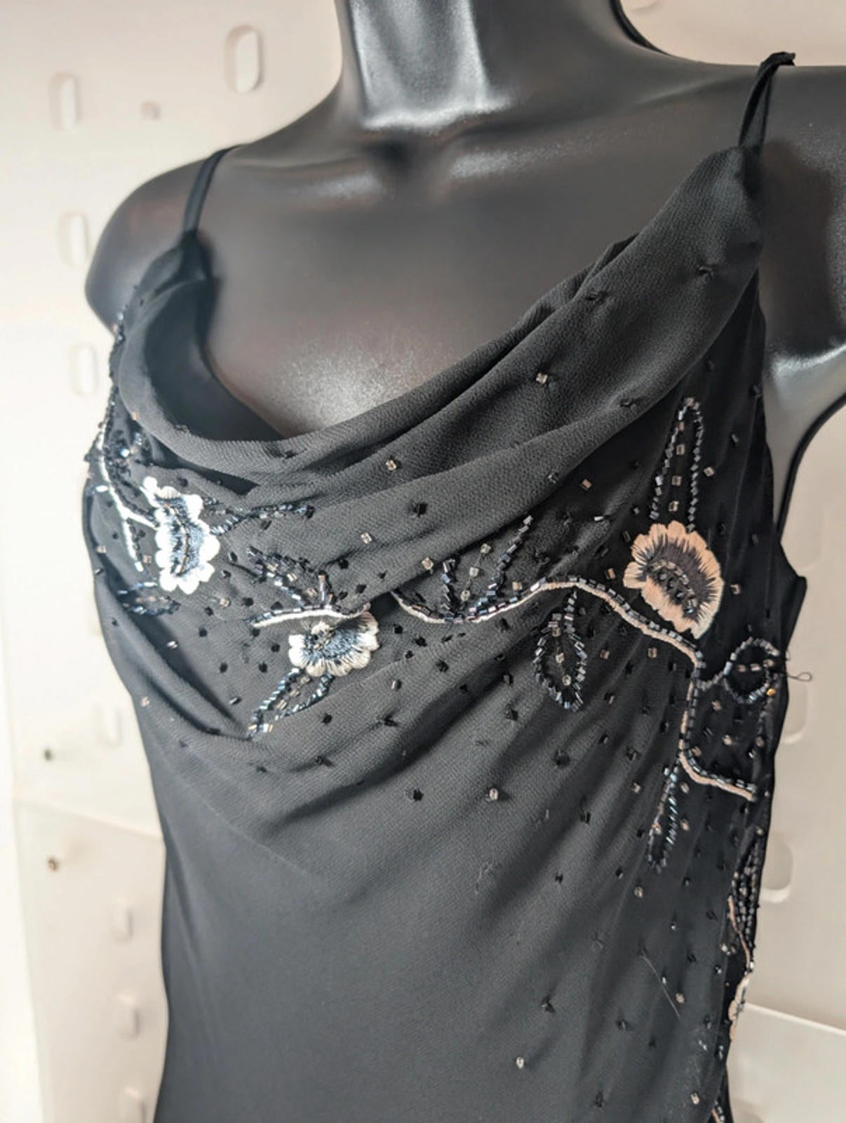 LD Collection Black Beaded Evening Dress – UK 12