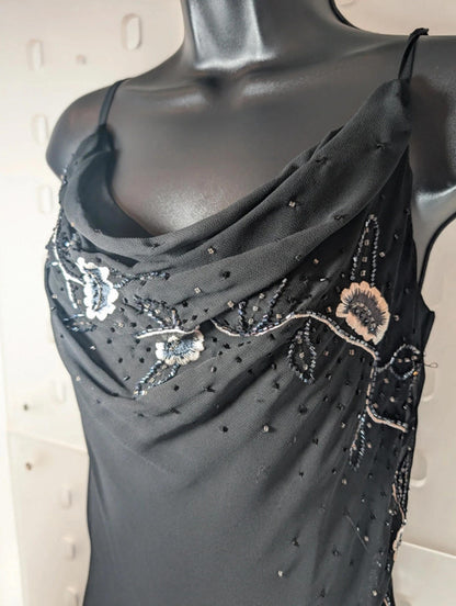 LD Collection Black Beaded Evening Dress – UK 12
