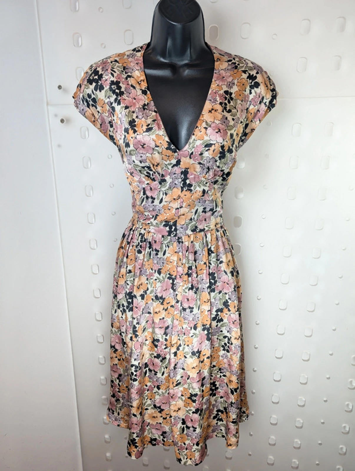90s handmade floral satin dress – UK 8