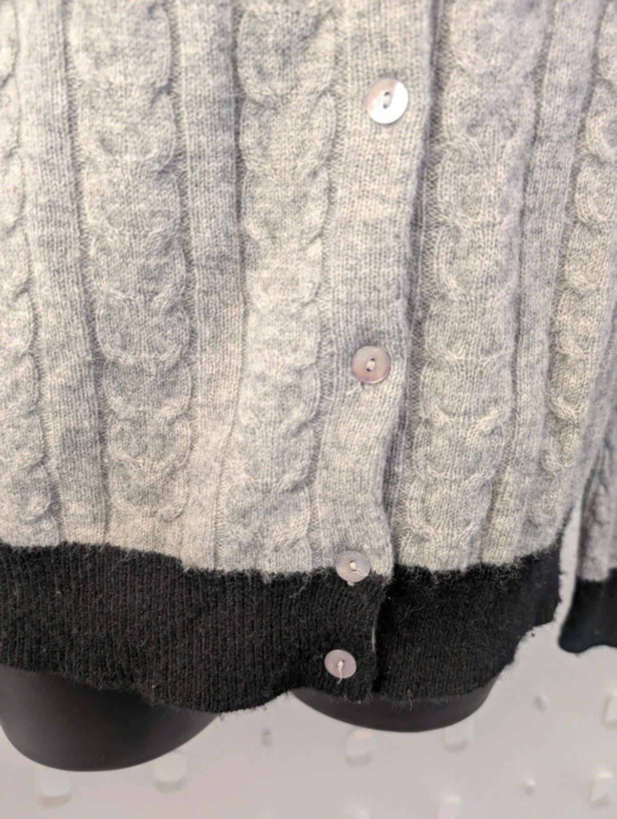 Paul Costelloe Pure Cashmere Cardigan – Grey & Black Trim