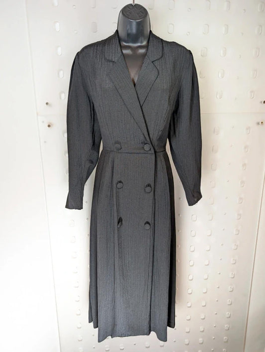 Vintage Paige Pleated Wrap Dress UK10 Double Breasted Monochrome