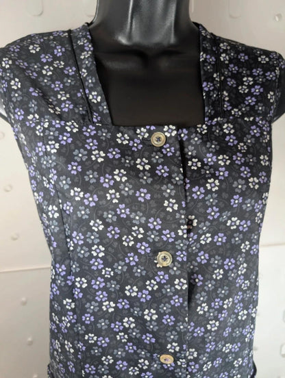 1970s vintage Castille France purple ditsy pinafore dress S