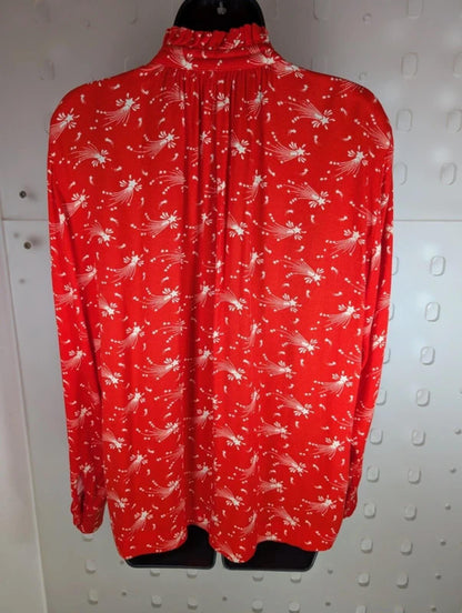 Ghost Shooting Star Print Blouse Coral Red White Medium
