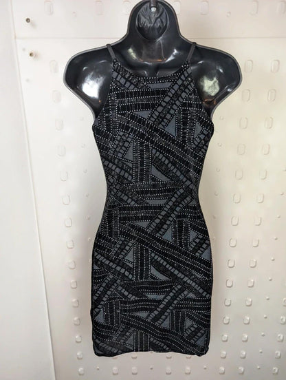 Velvet Sparkle Bodycon Dress – Asymmetric Hem Racer Cut Party uk8