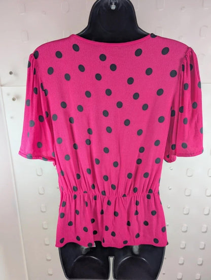 Dusk London UK14 Barbie Pink Polka Dot 50s Inspired Viscose Blouse