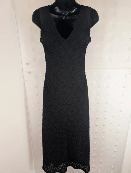 Vintage 90s Mackays Black Lace Maxi Dress UK10-12