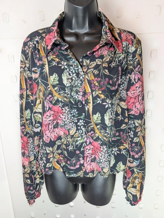 Cotswold Collection Dark Floral Blouse Shirred Hem UK 14