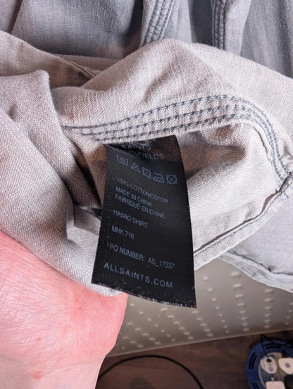 AllSaints Haiiro Washed Denim Shirt Grey Blue Utility Workwear Small