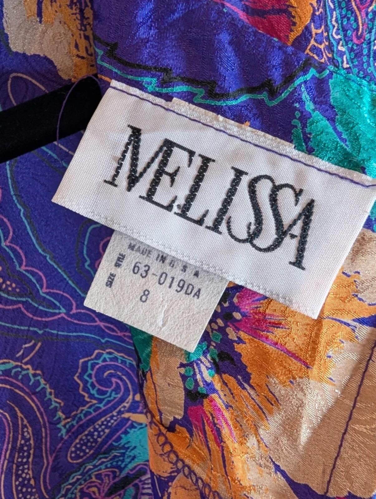 Vintage Melissa Purple Paisley Blouse Statement Bow Back Iridescent 80s Style