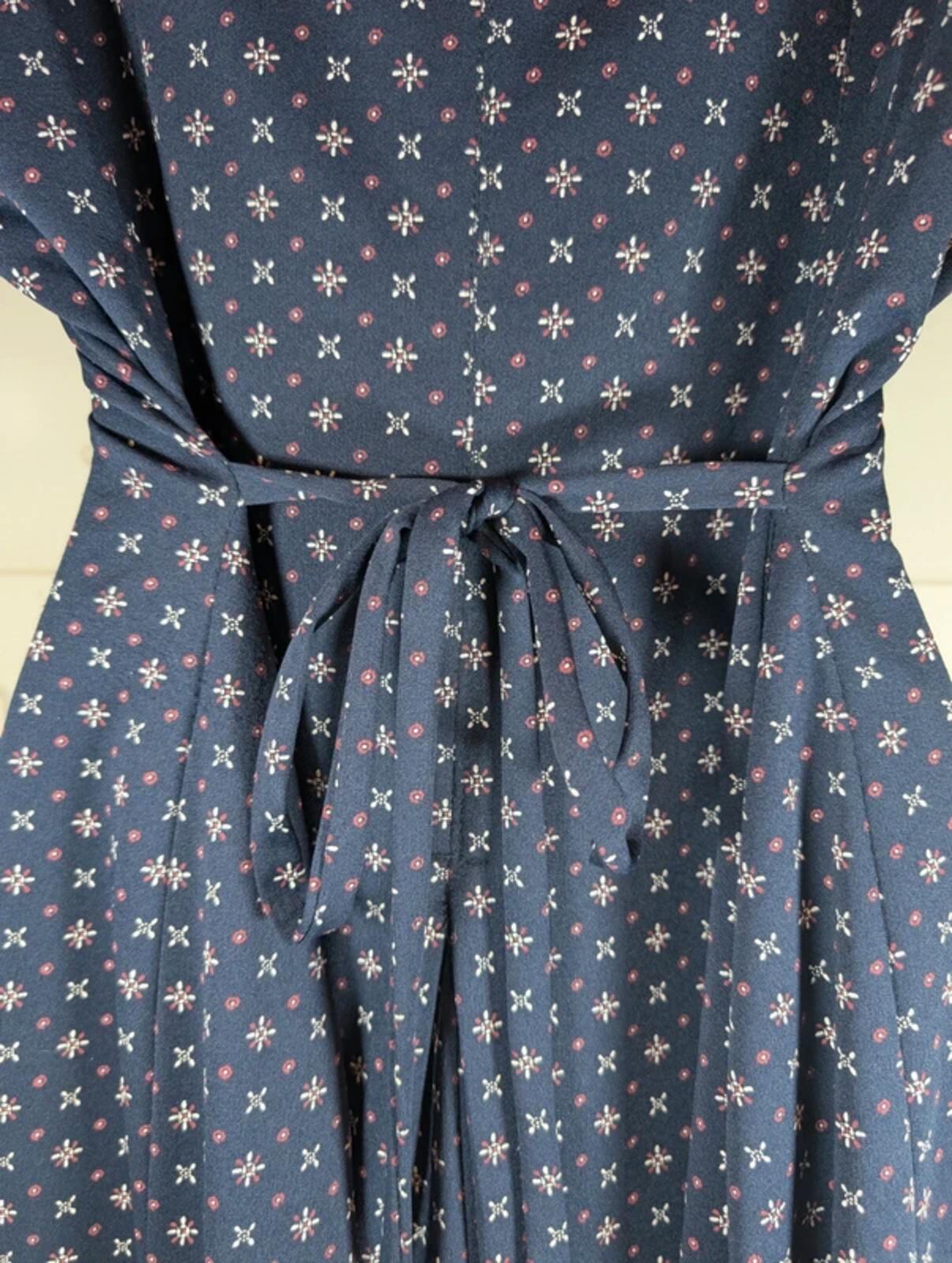 Vintage Berkertex Rose Tea Dress Navy Geometric Print UK14