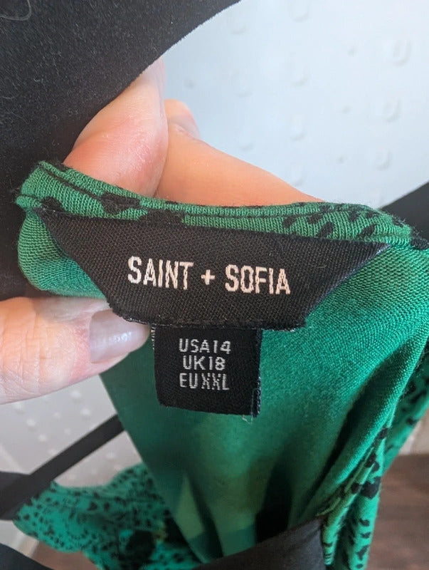 Saint + Sofia Green Black Speckle Maxi Dress UK18