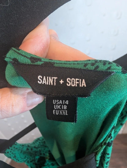 Saint + Sofia Green Black Speckle Maxi Dress UK18