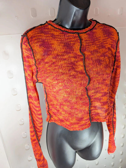 The Ragged Priest Cropped Knit Top – Red & Orange – XS