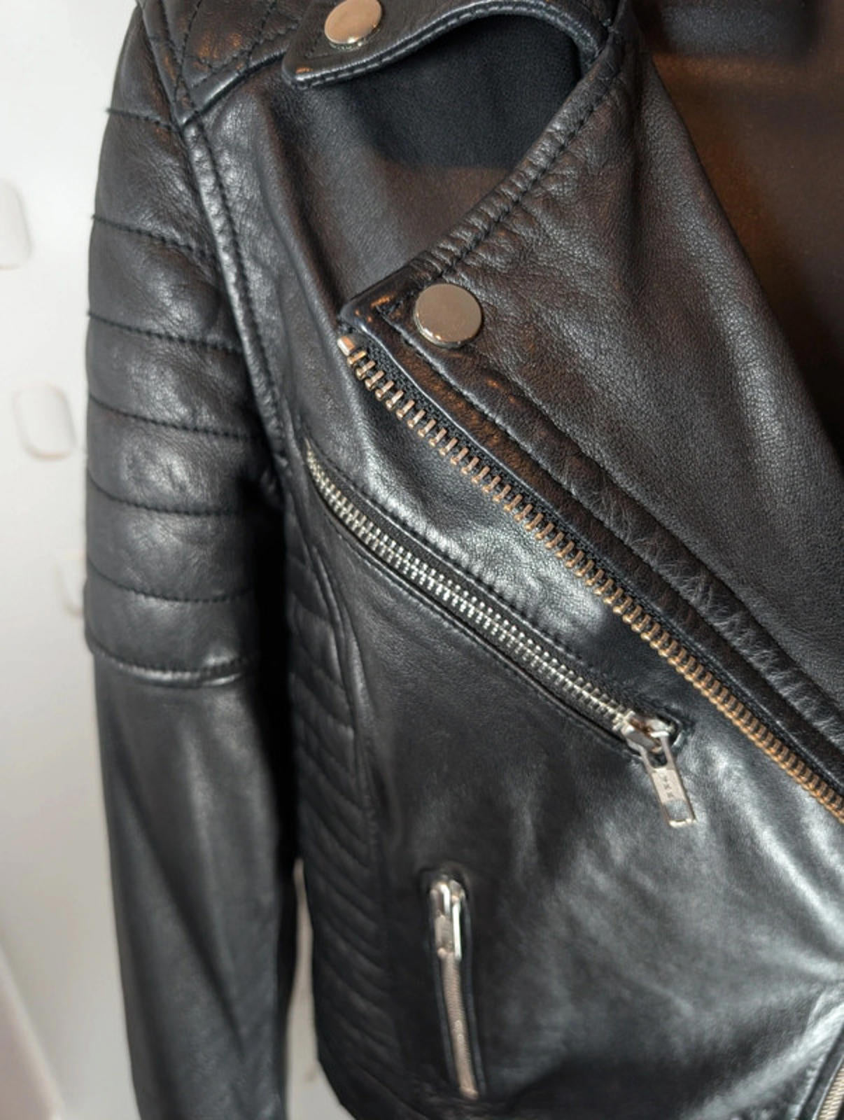Jane Norman Classic Black Leather Biker Jacket – UK 10