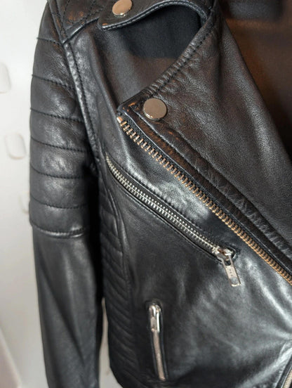 Jane Norman Classic Black Leather Biker Jacket – UK 10